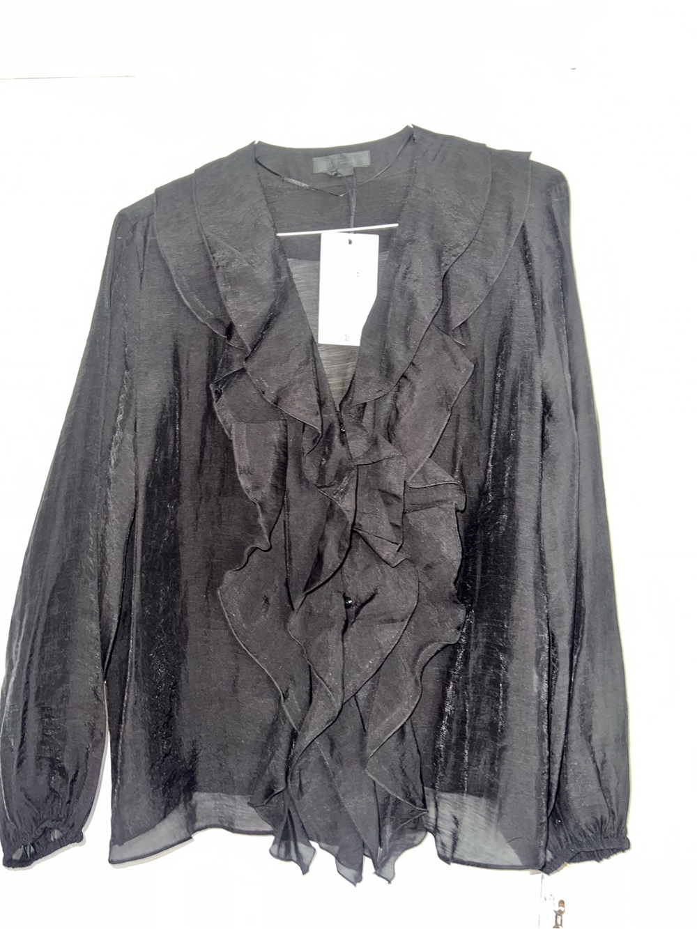 Zara Black Sheer Ruffle Front Blouse